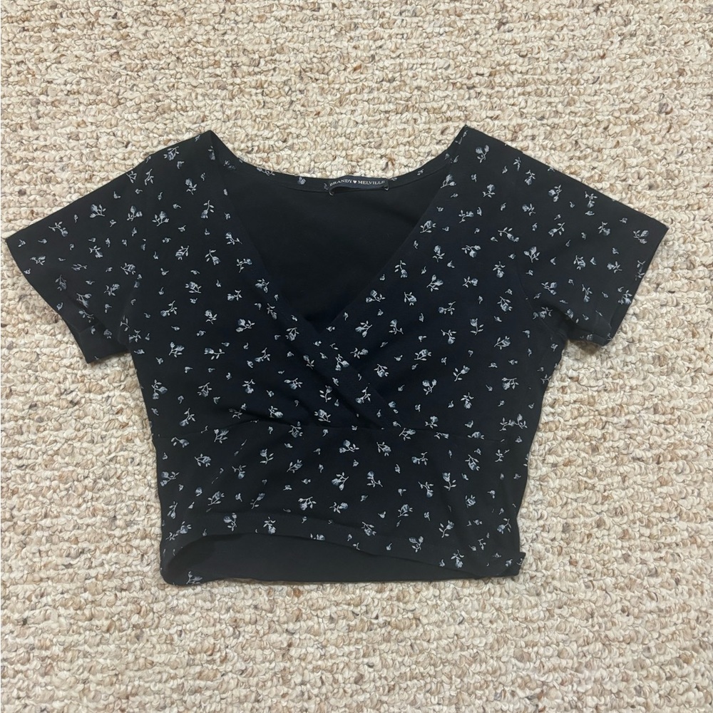 Brandy Melville Floral Print Crossover Crop Top
